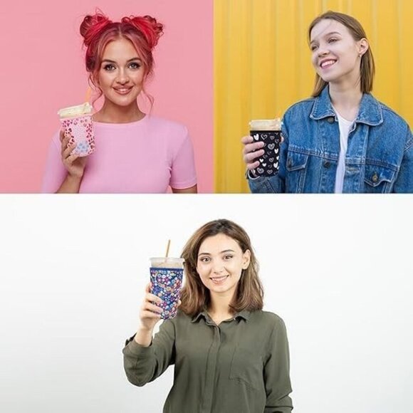 3 Pack Reusable Iced Coffee Sleeves Black Leopard-print - Picture 6 of 6